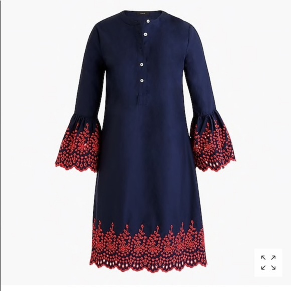 J. Crew Dresses & Skirts - J Crew Eyelet Bell Sleeve Dress Sz S Navy H6978